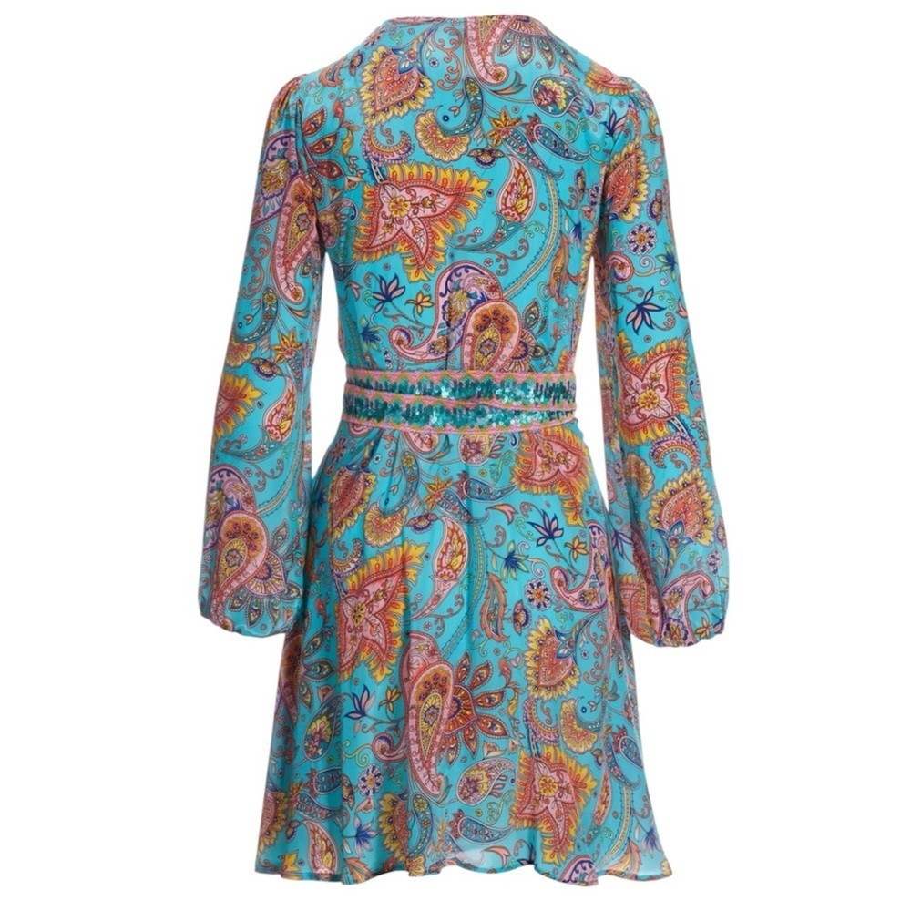 NWT Boston Proper Beach Turquoise Paisley Embellished Printed Wrap Dress Size S - Picture 2 of 10